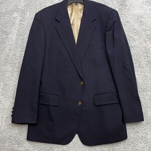 Bill Blass Blazer Mens 44R Navy Blue Fair Gold Buttons Two Button Sport Coat